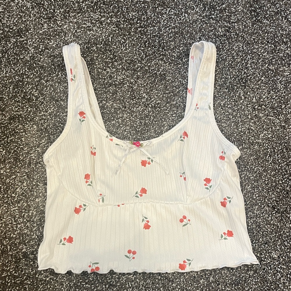Cute rose cherry white tank top